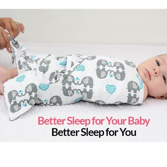 SleepingBaby Zippy Swaddle - 100% Cotton Baby Swaddle Blanket, eLOVEphant - M/L - Picture 7 of 9